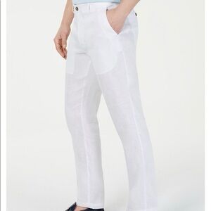 Tasso Elba White Linen Men's Trouser Pants, 34 W 30 L